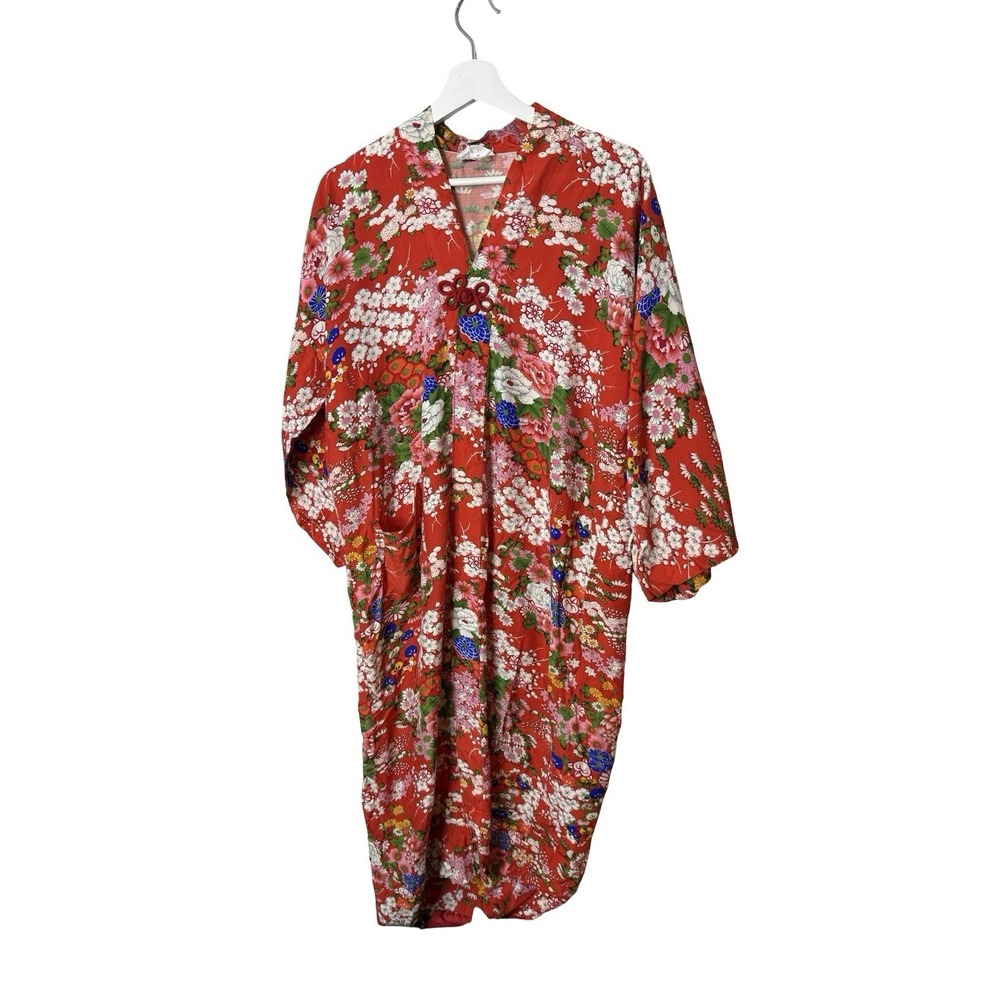 Vintage Carson Pirie‎ Scott made in Japan Asian gown dress red floral